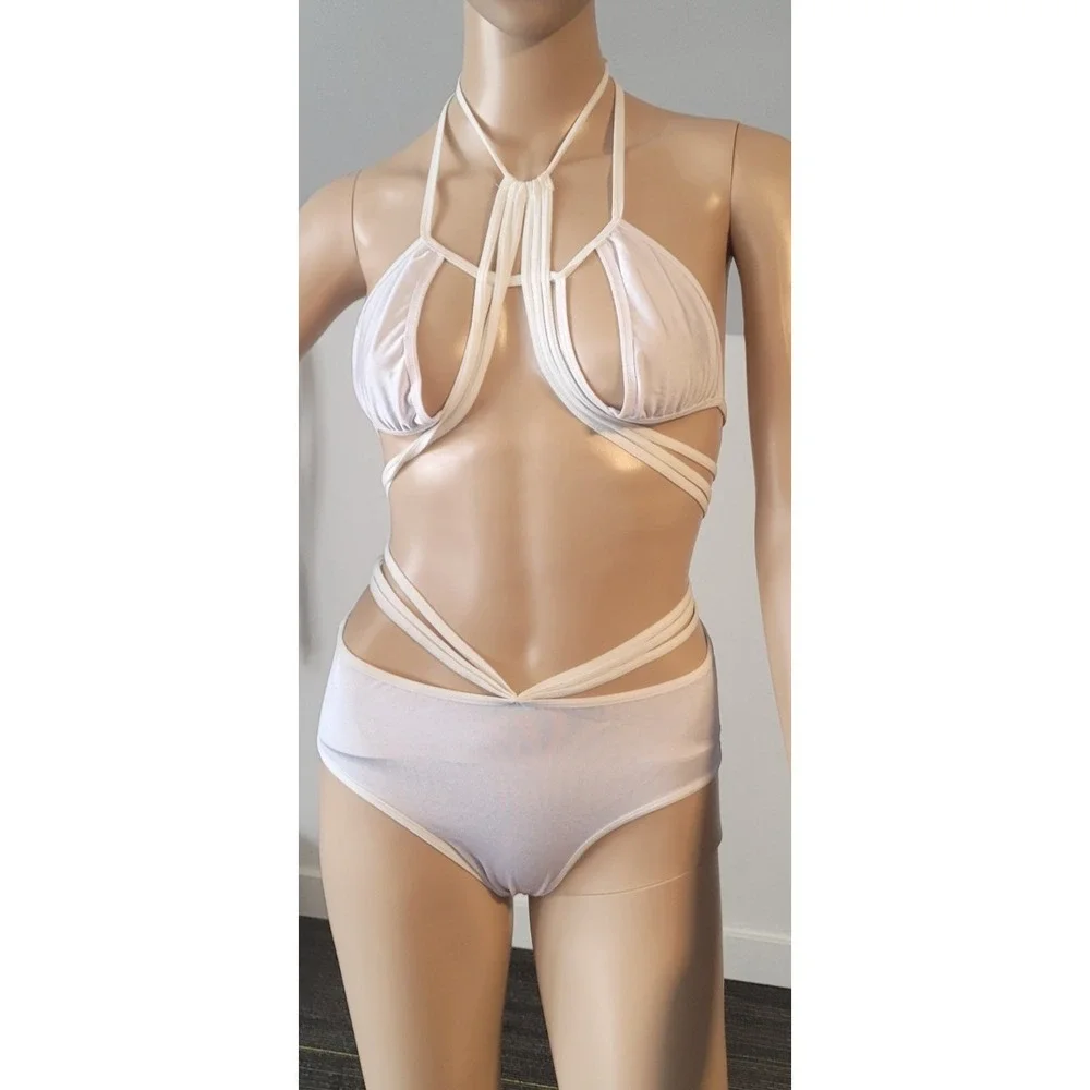 Woman Sexy White Cotton Stretch Bikini Size Medium SL3140 - Picture 2 of 8